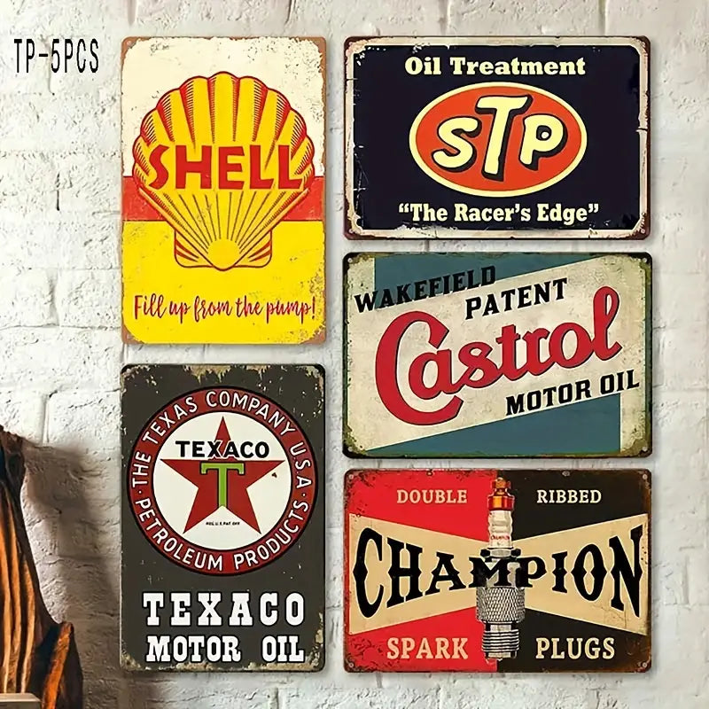 5 Piece Fuel Sign Metal Tin Plate Sign Poster