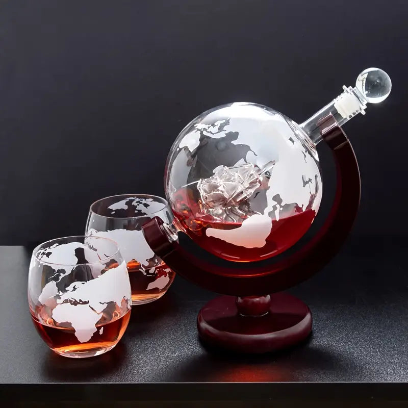 30oz Whiskey Decanter Globe Set With 2 Whiskey Glasses 5oz