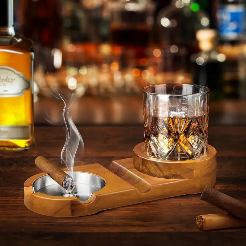 Ashtray Whiskey Glass Tray and Cigar Cigarette Holder