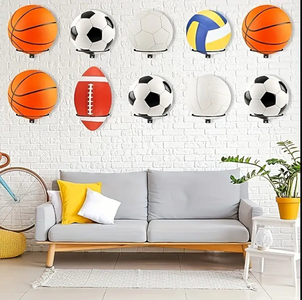 Metal Wall Mounted Ball Display Stand for Basketball, Football, Rugby