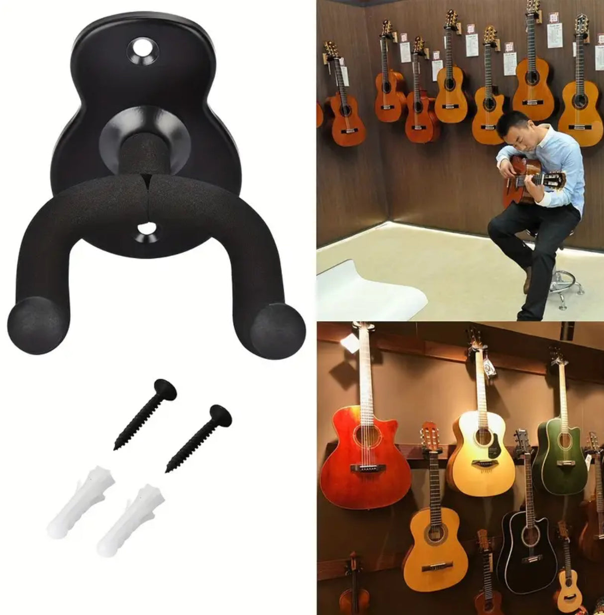 Metal Wall Mounted Guitar Hook Holder - Fits All Types of Guitar