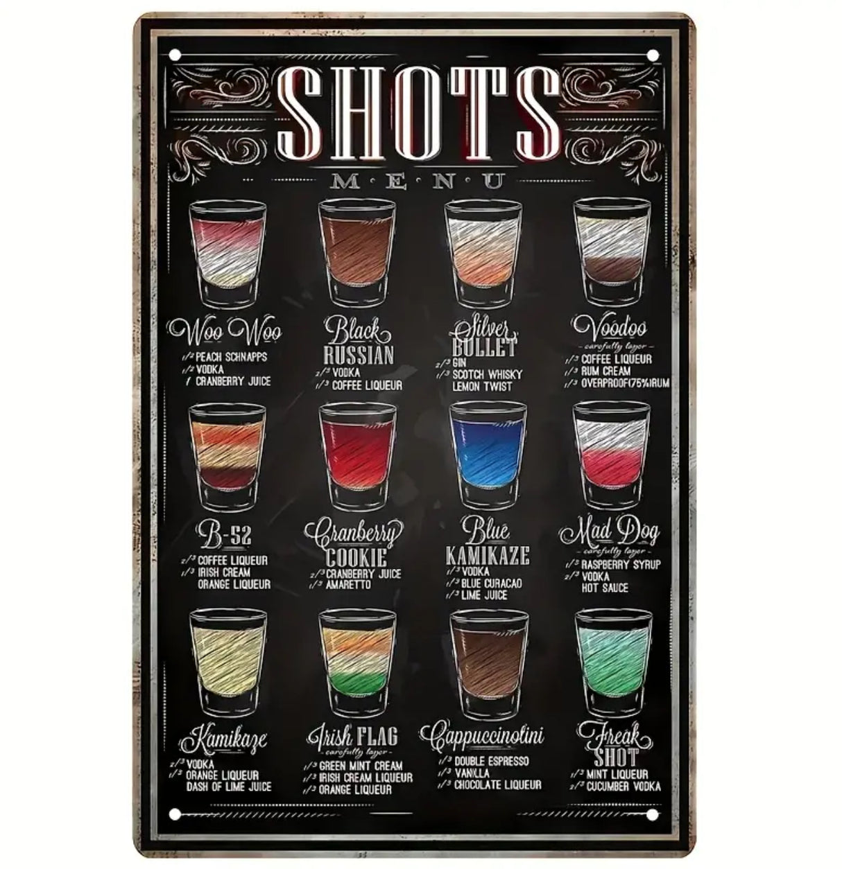 Shots Metal Tin Plate Sign