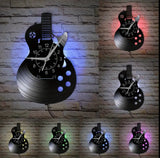 Guitar Vinyl Wall Clock LED 7 Colours