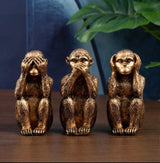 3 Set Resin Monkey Sculptures Bronze