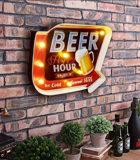 Luminous Vintage Beer Happy Hour Bar LED Sign