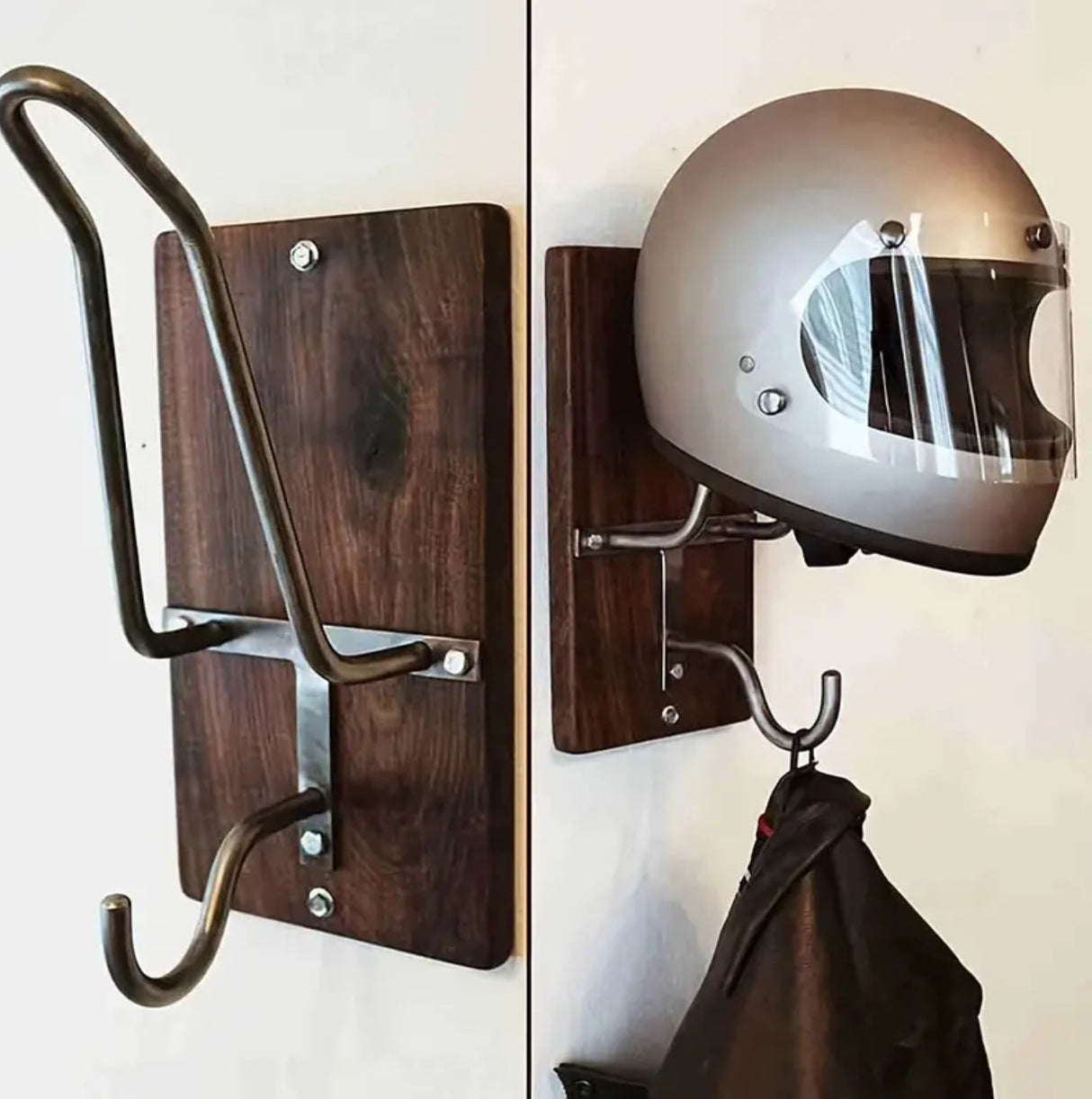 Wooden Motorbike Helmet Key Hat Coat Storage Hook