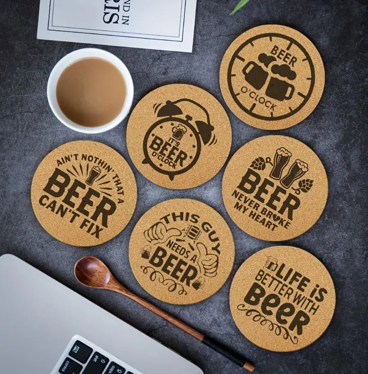 6 Piece Cork Beer Coasters Placement