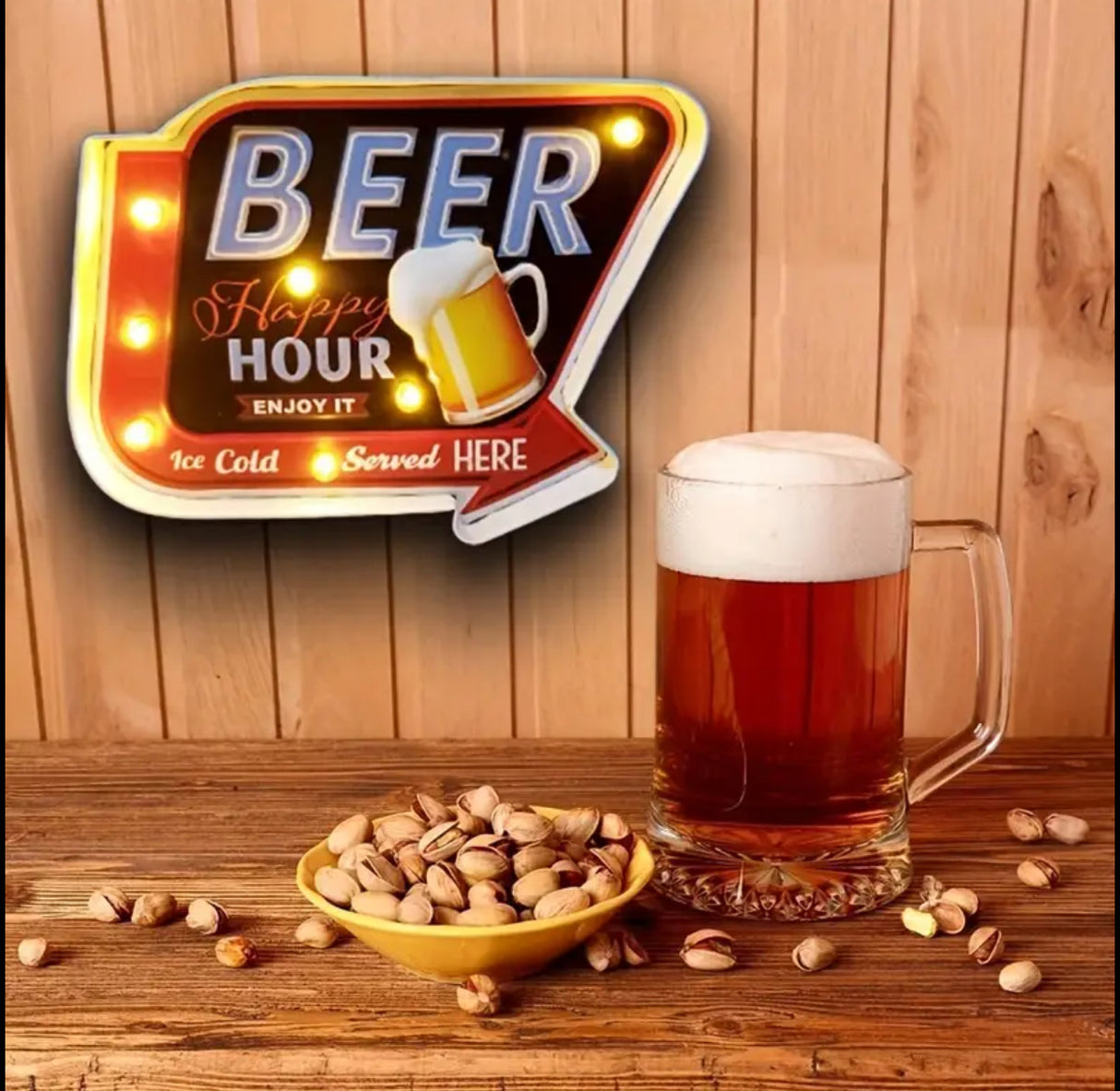 Luminous Vintage Beer Happy Hour Bar LED Sign