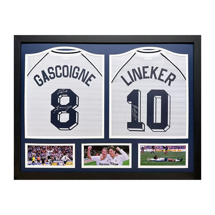 Paul Gascoigne & Gary Lineker Double Signed Framed Tottenham Shirts